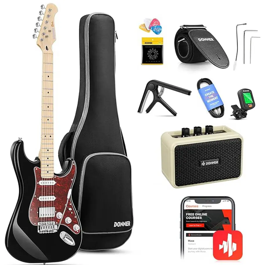 Donner DST-152 Kit Guitarra Eléctrica Stratocaster HSS con Coil Split y Amplificador Negra EC1416 4