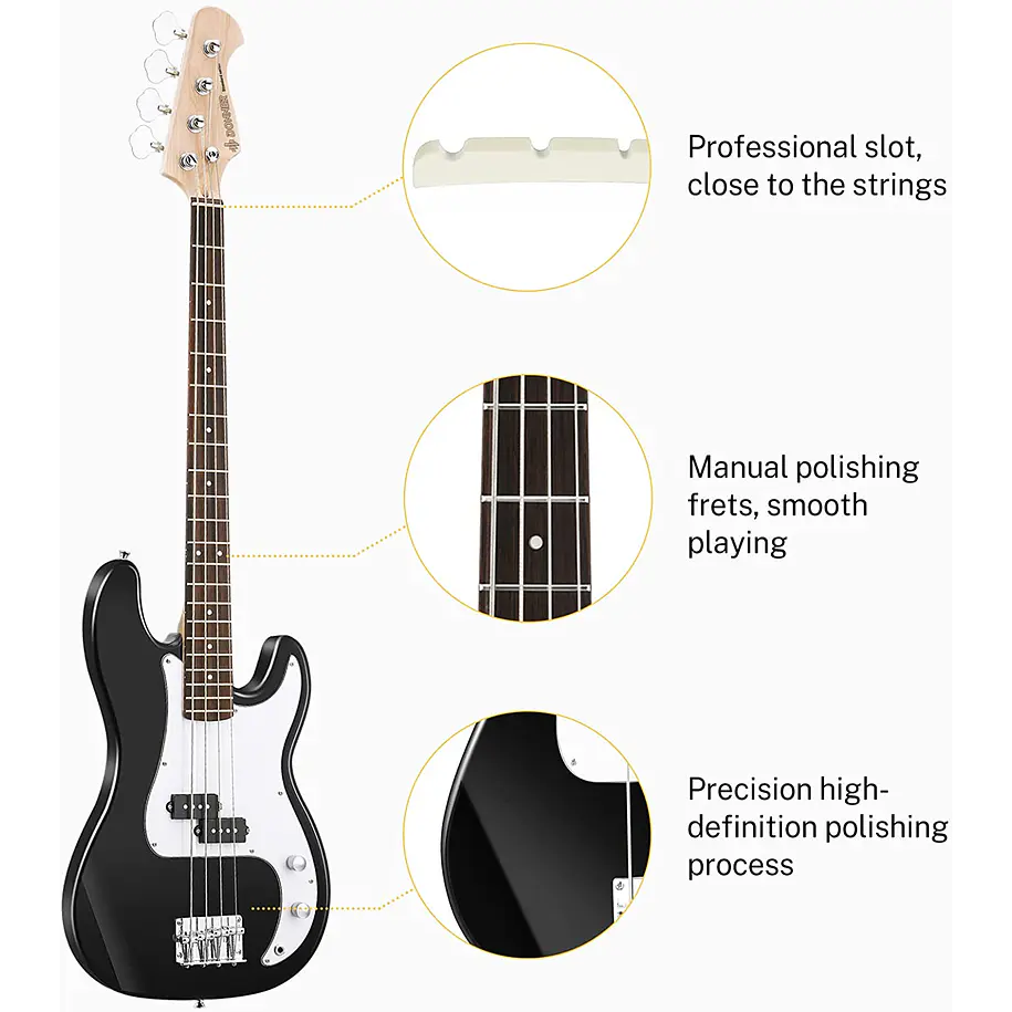 Donner DPB-510 Bajo Eléctrico Precision 4 Cuerdas Tamaño Completo con Funda Negro EC1228 3