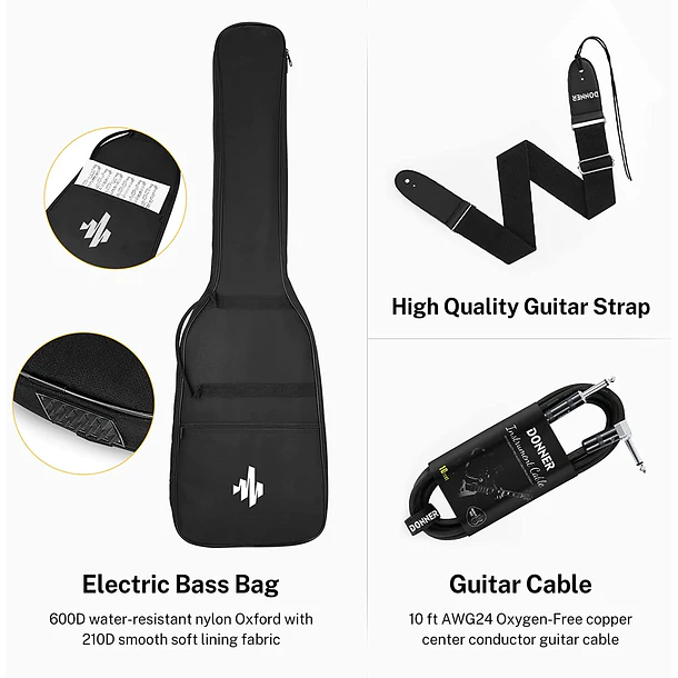 Donner DPB-510 Bajo Eléctrico Precision 4 Cuerdas Tamaño Completo con Funda Negro EC1228 5