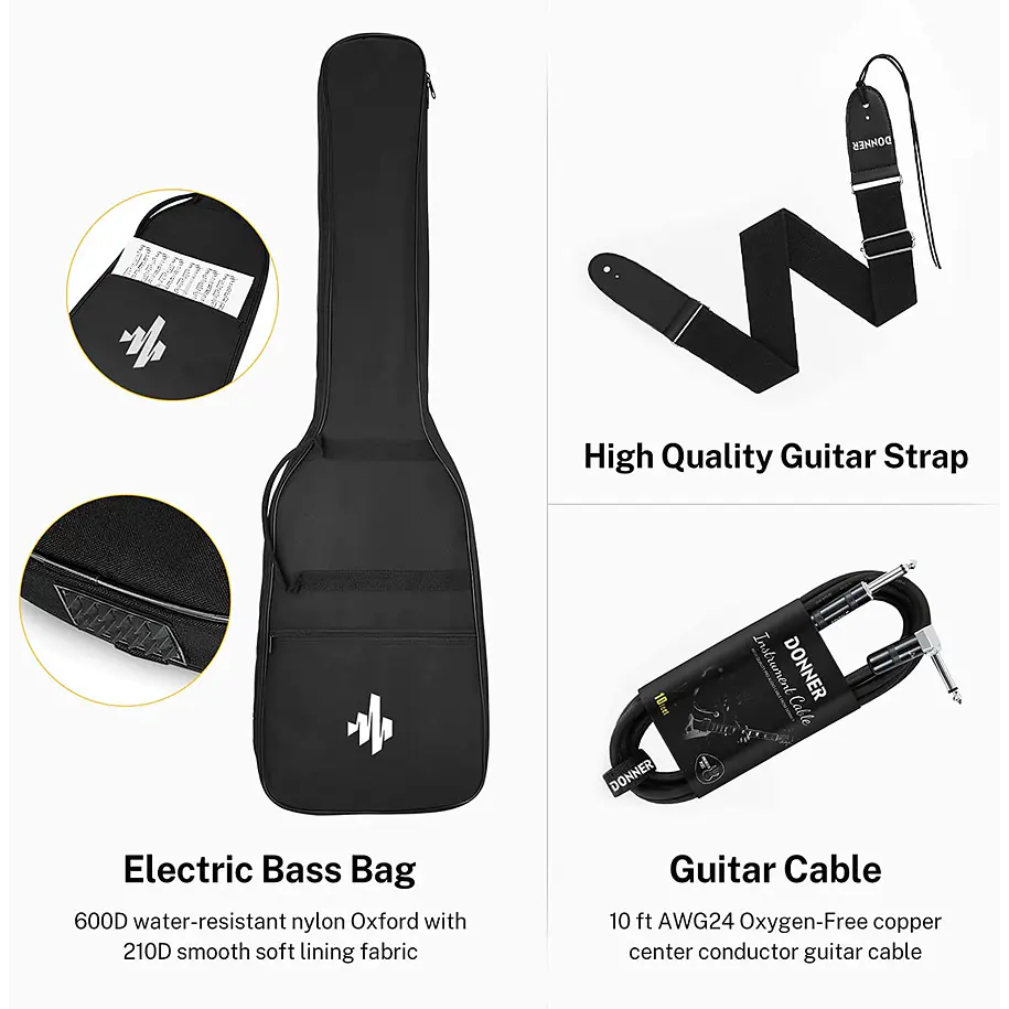 Donner DPB-510 Bajo Eléctrico Precision 4 Cuerdas Tamaño Completo con Funda Negro EC1228 5