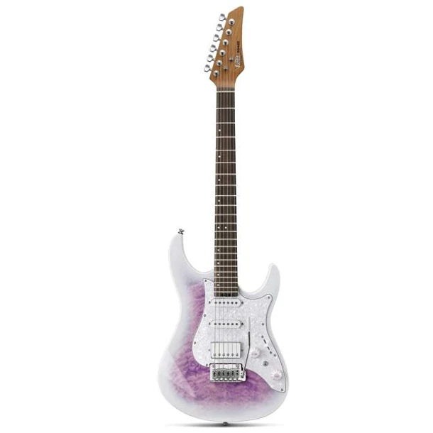 Donner DST-550 Guitarra Eléctrica Superstrat HSS ThunderForge con Coil Split Degradado Amatista-Blanco EC7148 1