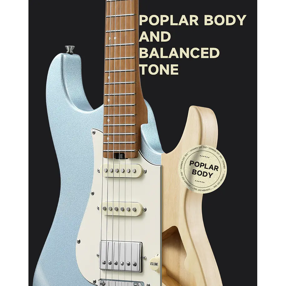 Donner DST-550 Guitarra Eléctrica Superstrat HSS ThunderForge con Coil Split Degradado Amatista-Blanco EC7148 4