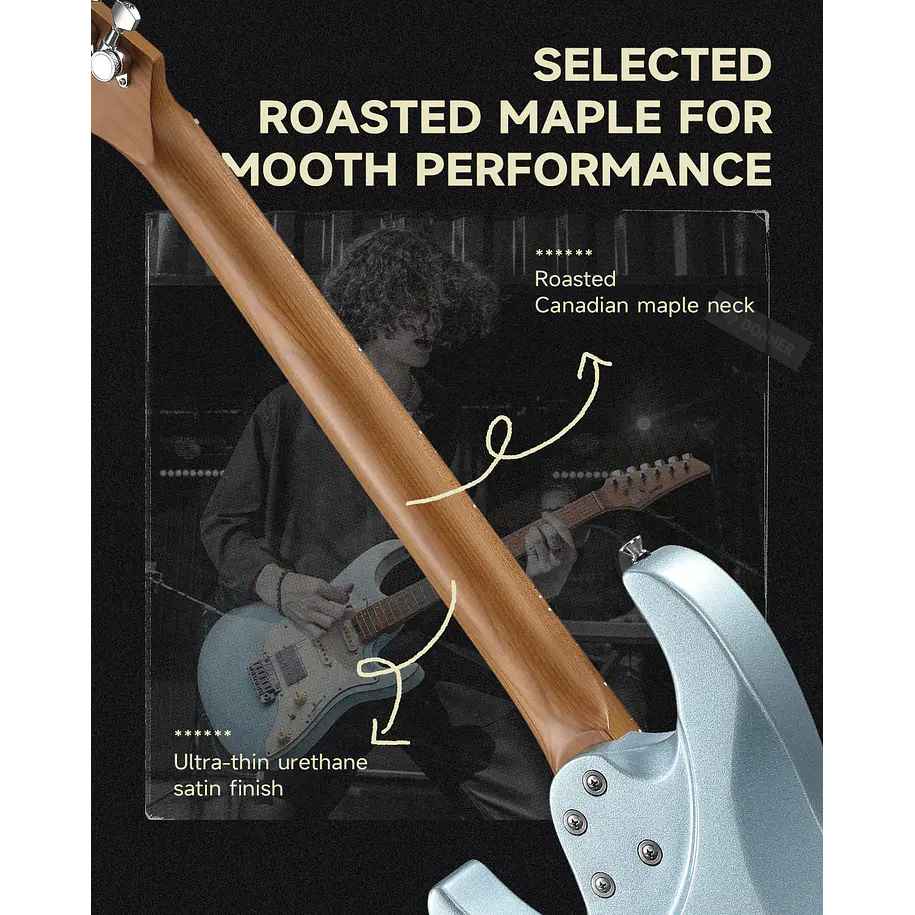 Donner DST-550 Guitarra Eléctrica Superstrat HSS ThunderForge con Coil Split Degradado Amatista-Blanco EC7148 8