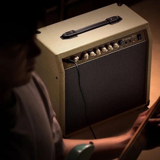 Donner DSK-30R Amplificador Combo de Guitarra 30W con Reverb de Resorte Real y Parlante de 10 Pulgadas Beige EC7603 3