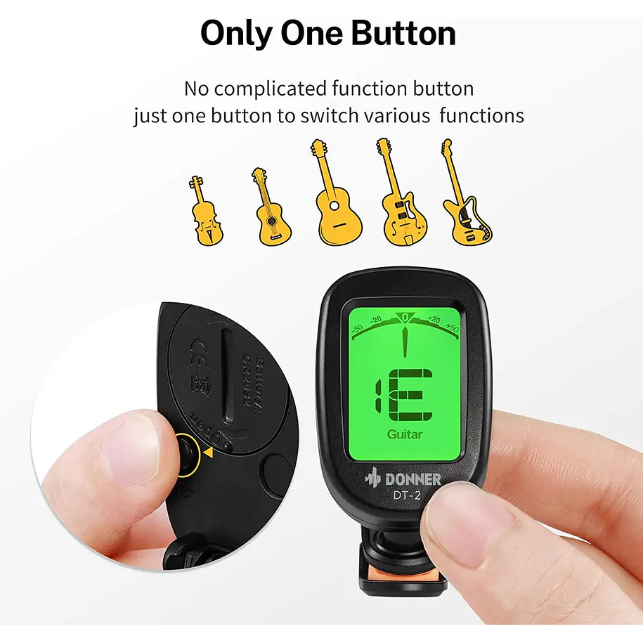 Donner DT-2 Afinador Cromático de Clip Multi Instrumento con Pantalla Giratoria Pila Incluida EC814 4