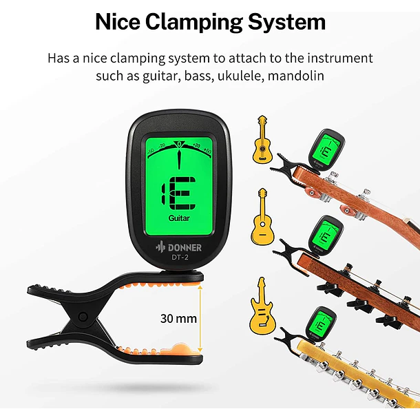 Donner DT-2 Afinador Cromático de Clip Multi Instrumento con Pantalla Giratoria Pila Incluida EC814 6