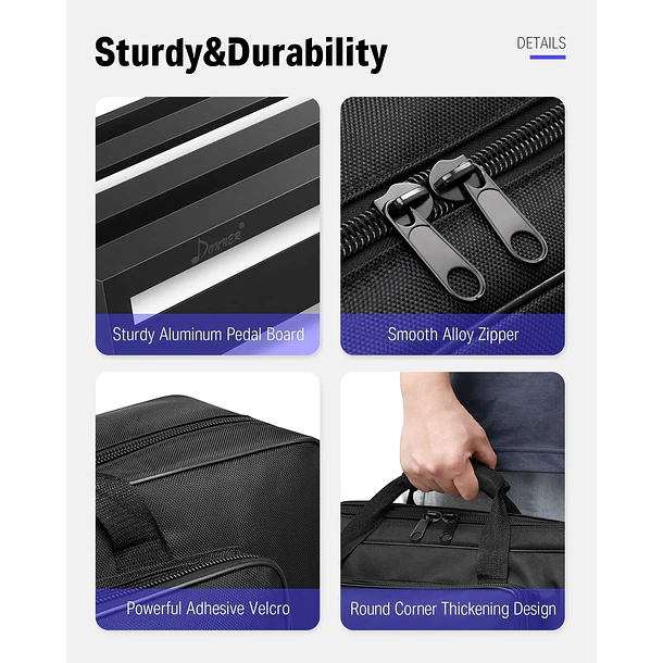 Donner DB-3 Pedalboard de Aluminio 50 x 29 cm para 6 a 8 Pedales con Bolso de Transporte EC916 4