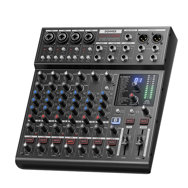 Donner DAM1000 Mezclador de Audio 10 Canales con Bluetooth 5.3 Compresor por Canal e Interfaz USB EC7680 1
