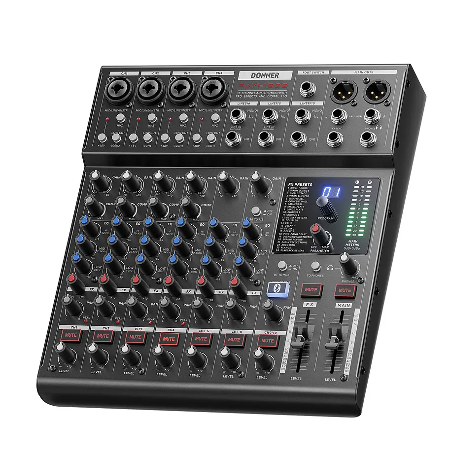 Donner DAM1000 Mezclador de Audio 10 Canales con Bluetooth 5.3 Compresor por Canal e Interfaz USB EC7680 1