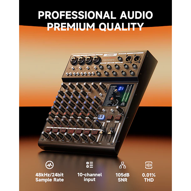 Donner DAM1000 Mezclador de Audio 10 Canales con Bluetooth 5.3 Compresor por Canal e Interfaz USB EC7680 6