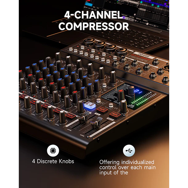 Donner DAM1000 Mezclador de Audio 10 Canales con Bluetooth 5.3 Compresor por Canal e Interfaz USB EC7680 9