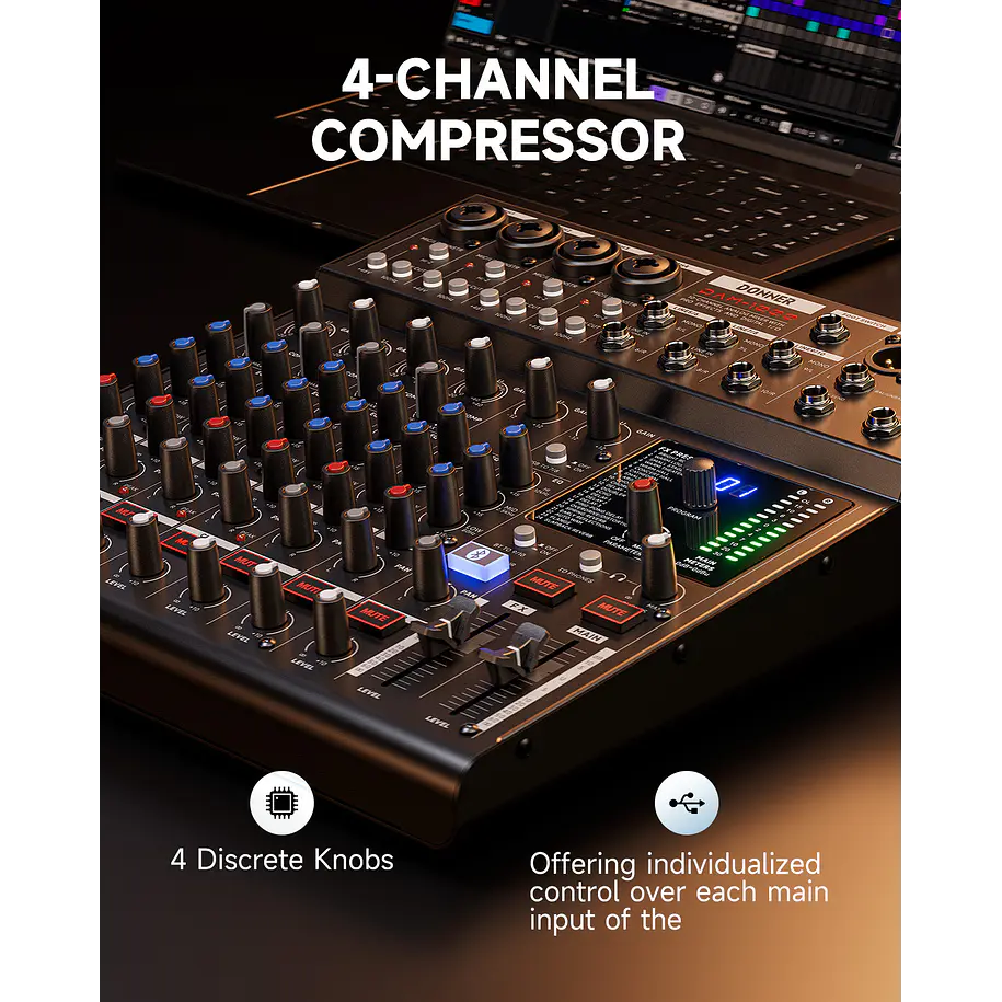 Donner DAM1000 Mezclador de Audio 10 Canales con Bluetooth 5.3 Compresor por Canal e Interfaz USB EC7680 9