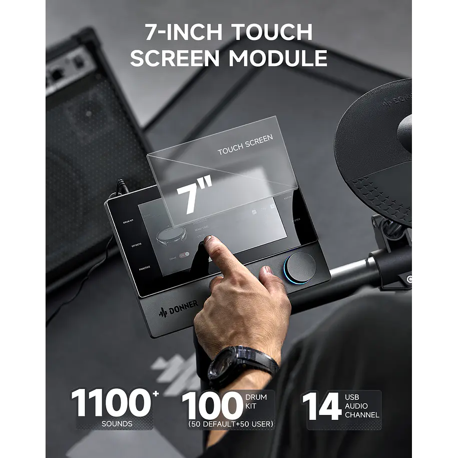 Donner BEAT Batería Electrónica de Malla con Ride Triple Zona y Módulo con Pantalla Táctil EC6983 5