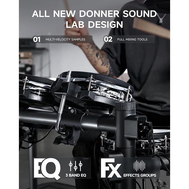 Donner BEAT Batería Electrónica de Malla con Ride Triple Zona y Módulo con Pantalla Táctil EC6983 6