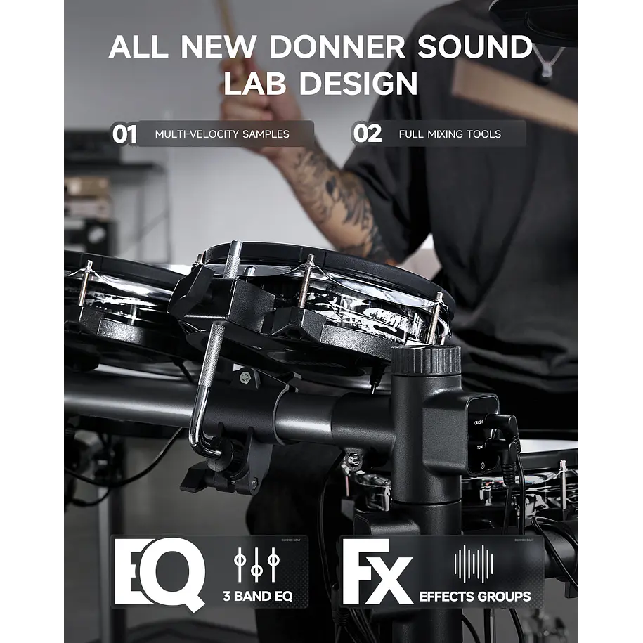 Donner BEAT Batería Electrónica de Malla con Ride Triple Zona y Módulo con Pantalla Táctil EC6983 6