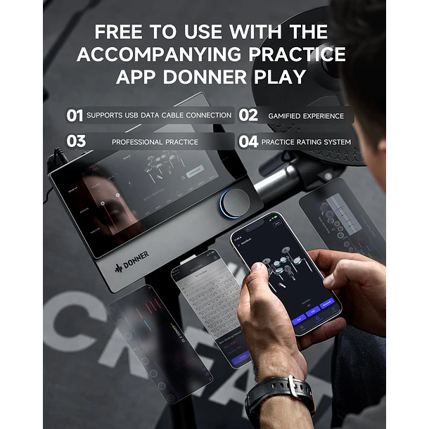 Donner BEAT Batería Electrónica de Malla con Ride Triple Zona y Módulo con Pantalla Táctil EC6983 9