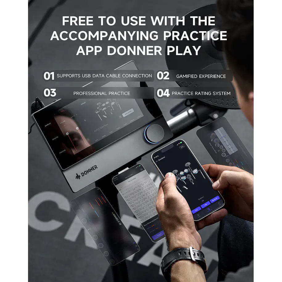 Donner BEAT Batería Electrónica de Malla con Ride Triple Zona y Módulo con Pantalla Táctil EC6983 9
