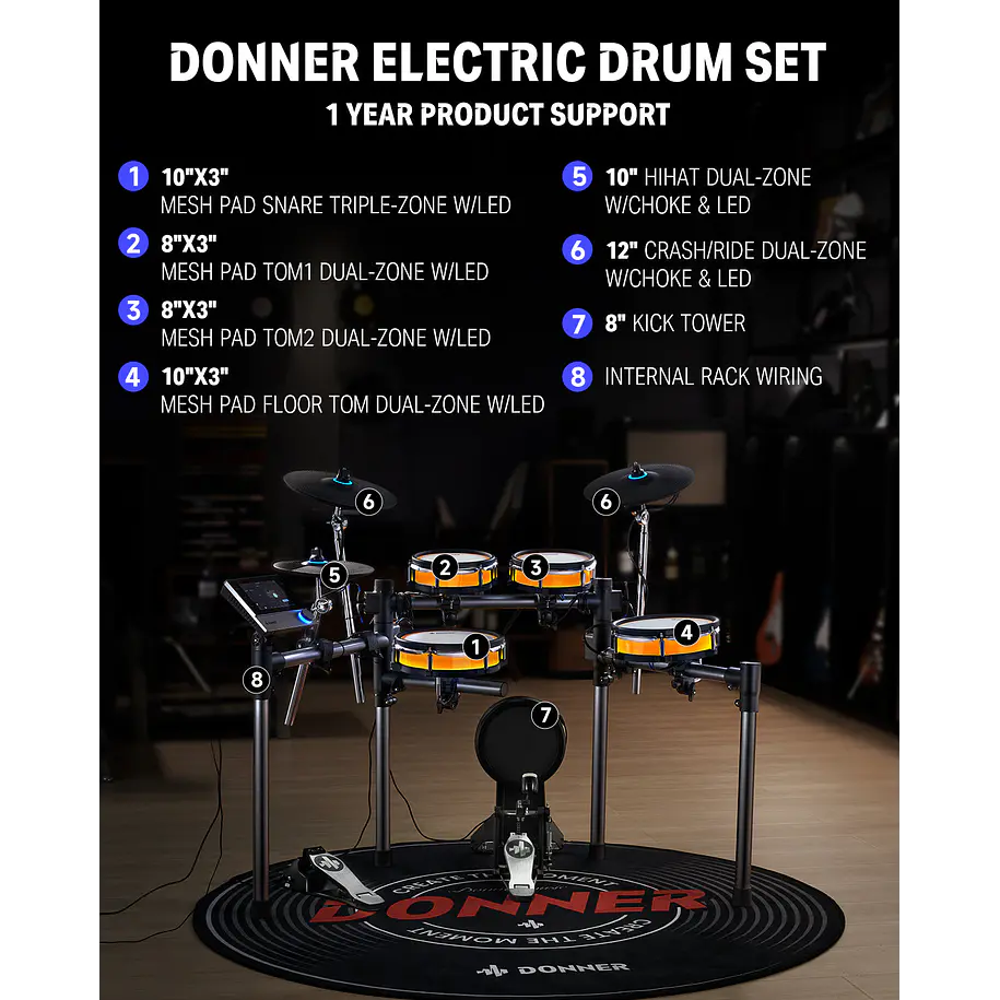 Donner BACKBEAT Batería Electrónica con Pantalla Táctil de 7 Pulgadas Luces LED y Bluetooth EC6878 3