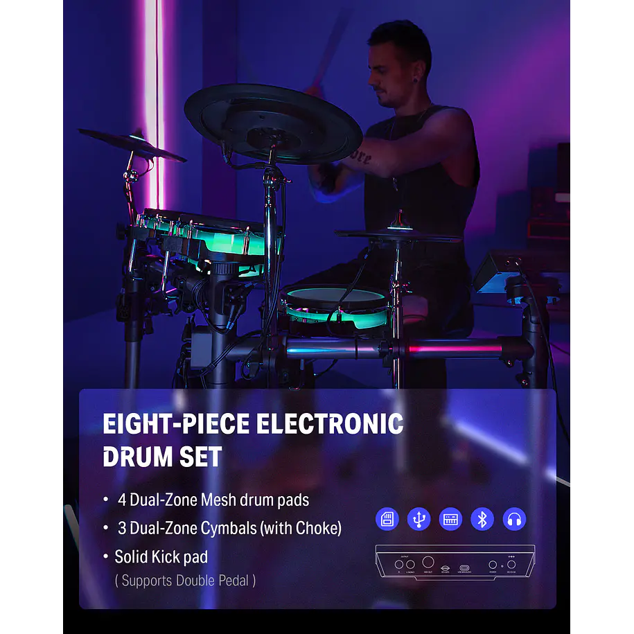 Donner BACKBEAT Batería Electrónica con Pantalla Táctil de 7 Pulgadas Luces LED y Bluetooth EC6878 9