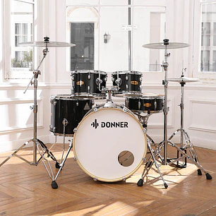 Donner EC6080 Batería Acústica 5 Piezas con Platillos Pads de Práctica y Herrajes