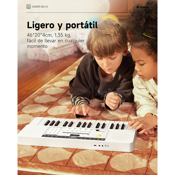 Donner DEK-32 Teclado Electrónico de 32 Mini Teclas para Niños y Principiantes Blanco EC7497 7