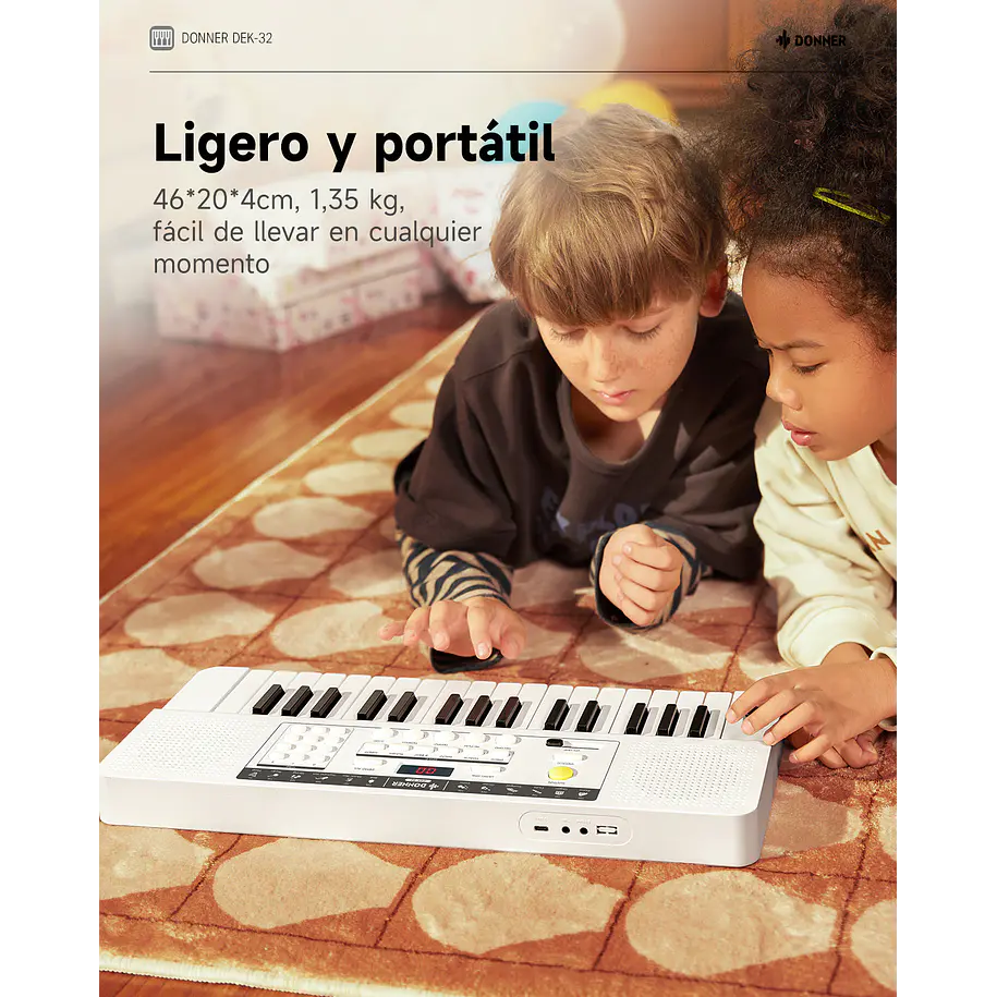 Donner DEK-32 Teclado Electrónico de 32 Mini Teclas para Niños y Principiantes Blanco EC7497 7
