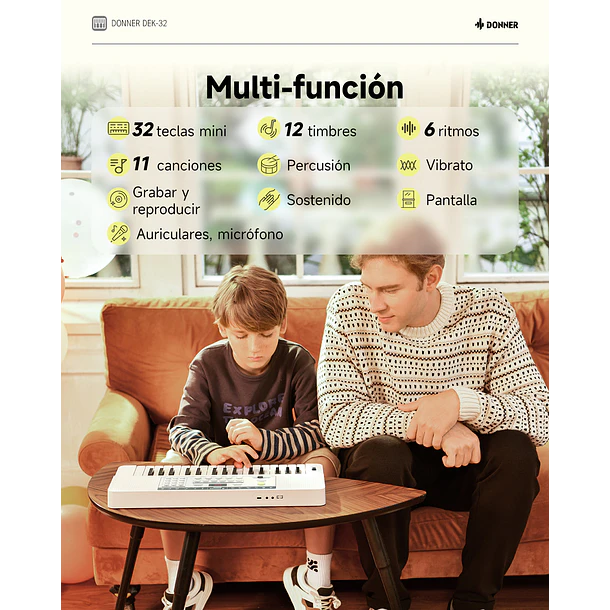 Donner DEK-32 Teclado Electrónico de 32 Mini Teclas para Niños y Principiantes Blanco EC7497 11
