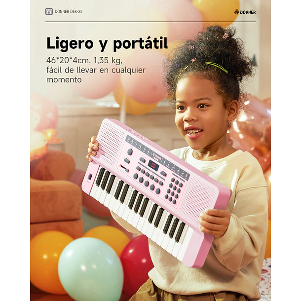 Donner DEK-32 Teclado Electrónico de 32 Mini Teclas para Niños y Principiantes Rosa EC7498 7