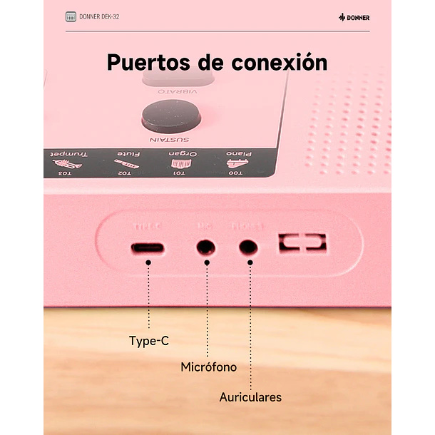 Donner DEK-32 Teclado Electrónico de 32 Mini Teclas para Niños y Principiantes Rosa EC7498 9