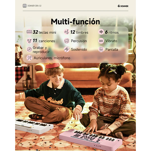 Donner DEK-32 Teclado Electrónico de 32 Mini Teclas para Niños y Principiantes Rosa EC7498 10