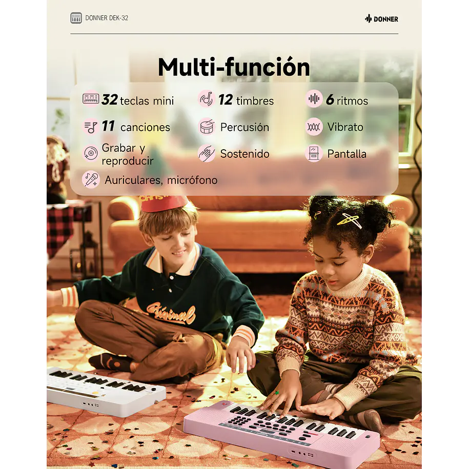 Donner DEK-32 Teclado Electrónico de 32 Mini Teclas para Niños y Principiantes Rosa EC7498 10