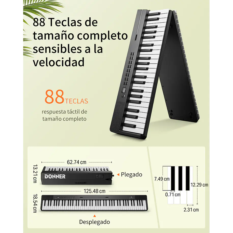 Donner DP-10 Piano Digital Plegable 88 Teclas Semipesadas Ultracompacto con Bluetooth EC6856 4