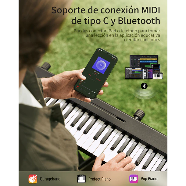 Donner DP-10 Piano Digital Plegable 88 Teclas Semipesadas Ultracompacto con Bluetooth EC6856 8