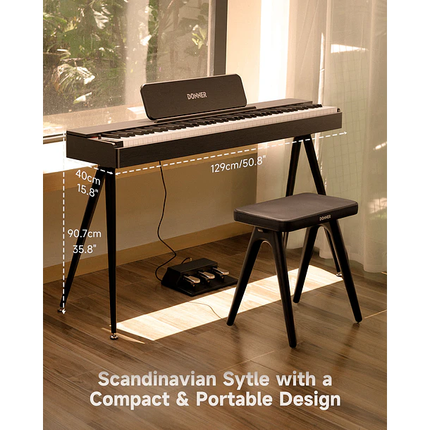 Donner OURA S100 Piano Digital 88 Teclas Acción de Martillo Graduada con Mueble Negro EC7134 3