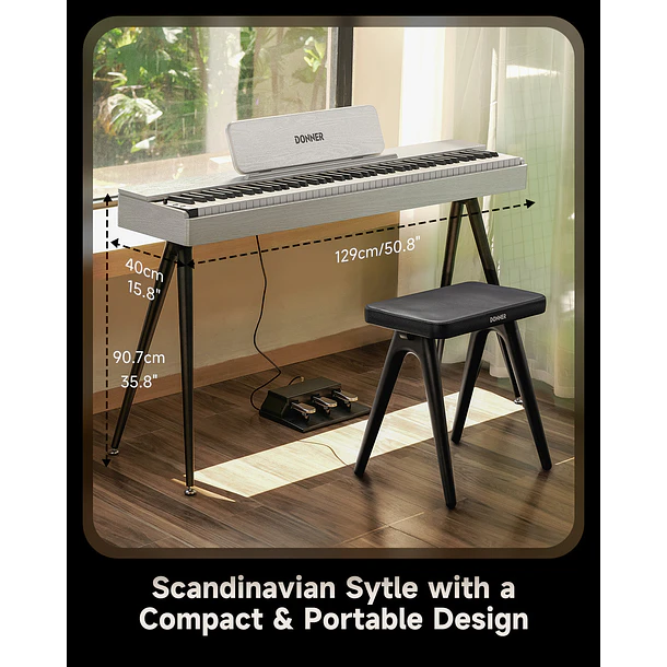 Donner OURA S100 Piano Digital 88 Teclas Acción de Martillo Graduada con Mueble Blanco EC7234 6