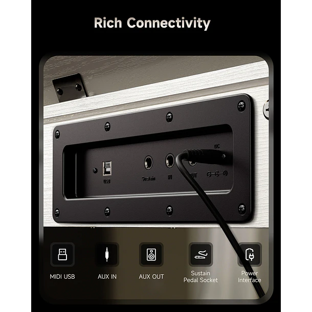 Donner OURA S100 Piano Digital 88 Teclas Acción de Martillo Graduada con Mueble Blanco EC7234 8