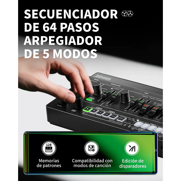 Donner ESSENTIAL L1 Sintetizador Analógico Monofónico con Secuenciador de 64 Pasos y CV/GATE EC7075 5