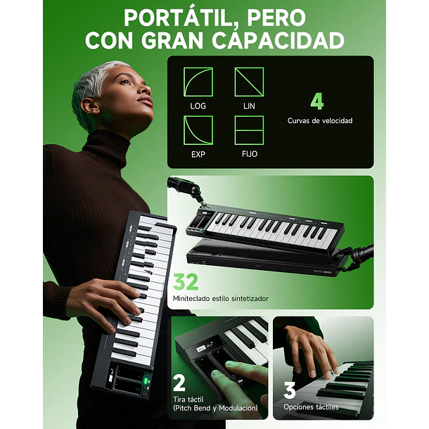 Donner KB-32M Teclado MIDI 32 Teclas con Conexión Magnética Snap2Connect para Serie ESSENTIAL EC6966 7
