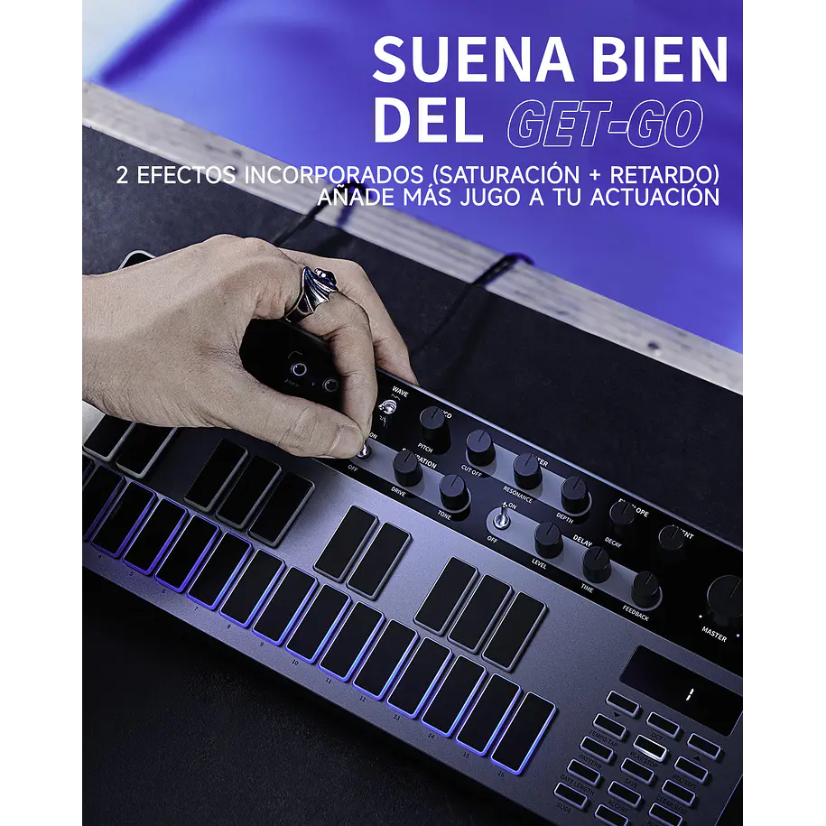 Donner ESSENTIAL B1 Sintetizador de Bajo Analógico con Secuenciador y Efectos Saturación y Delay EC6693 3
