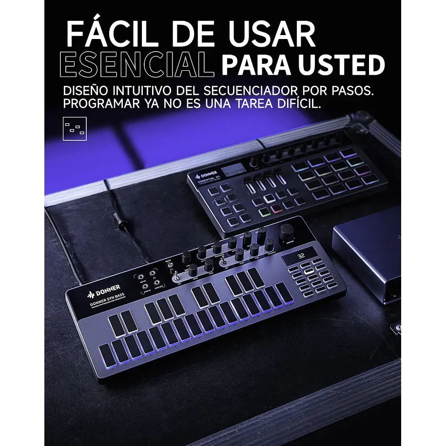 Donner ESSENTIAL B1 Sintetizador de Bajo Analógico con Secuenciador y Efectos Saturación y Delay EC6693 5