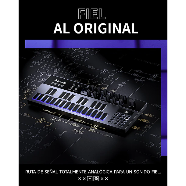 Donner ESSENTIAL B1 Sintetizador de Bajo Analógico con Secuenciador y Efectos Saturación y Delay EC6693 6