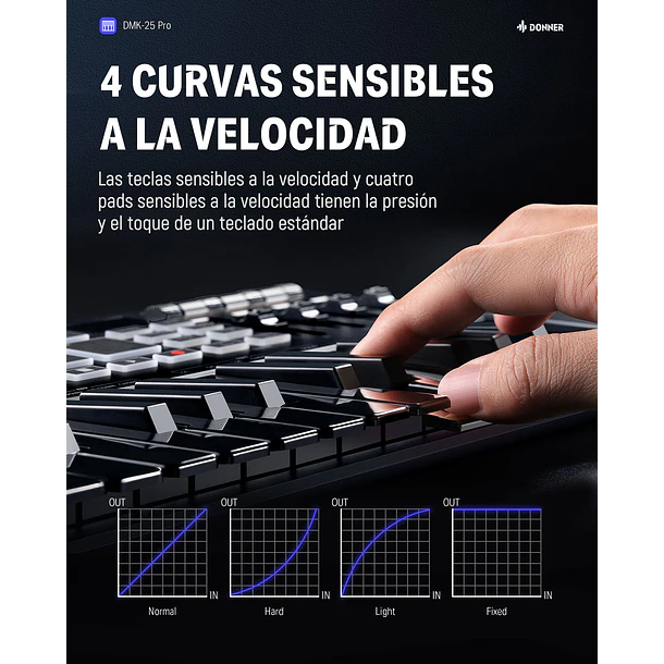 Donner DMK-25 PRO Controlador MIDI 25 Mini Teclas con 8 Pads Pantalla OLED y Barra Táctil EC3360 3