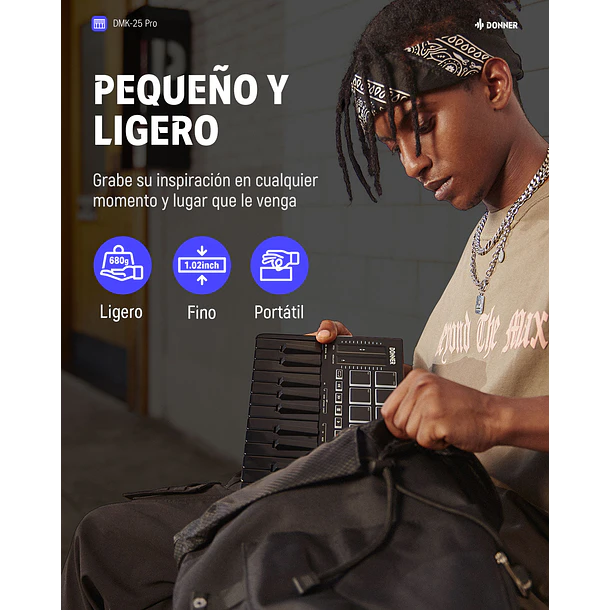 Donner DMK-25 PRO Controlador MIDI 25 Mini Teclas con 8 Pads Pantalla OLED y Barra Táctil EC3360 7