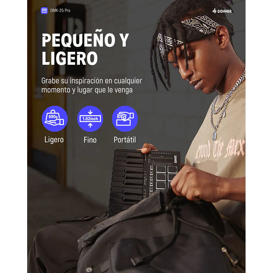 Donner DMK-25 PRO Controlador MIDI 25 Mini Teclas con 8 Pads Pantalla OLED y Barra Táctil EC3360 7