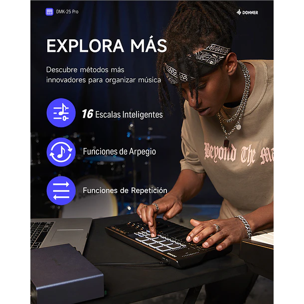 Donner DMK-25 PRO Controlador MIDI 25 Mini Teclas con 8 Pads Pantalla OLED y Barra Táctil EC3360 9