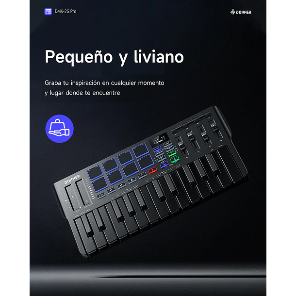 Donner DMK-25 PRO Controlador MIDI 25 Mini Teclas con 8 Pads Pantalla OLED y Barra Táctil EC3360 10