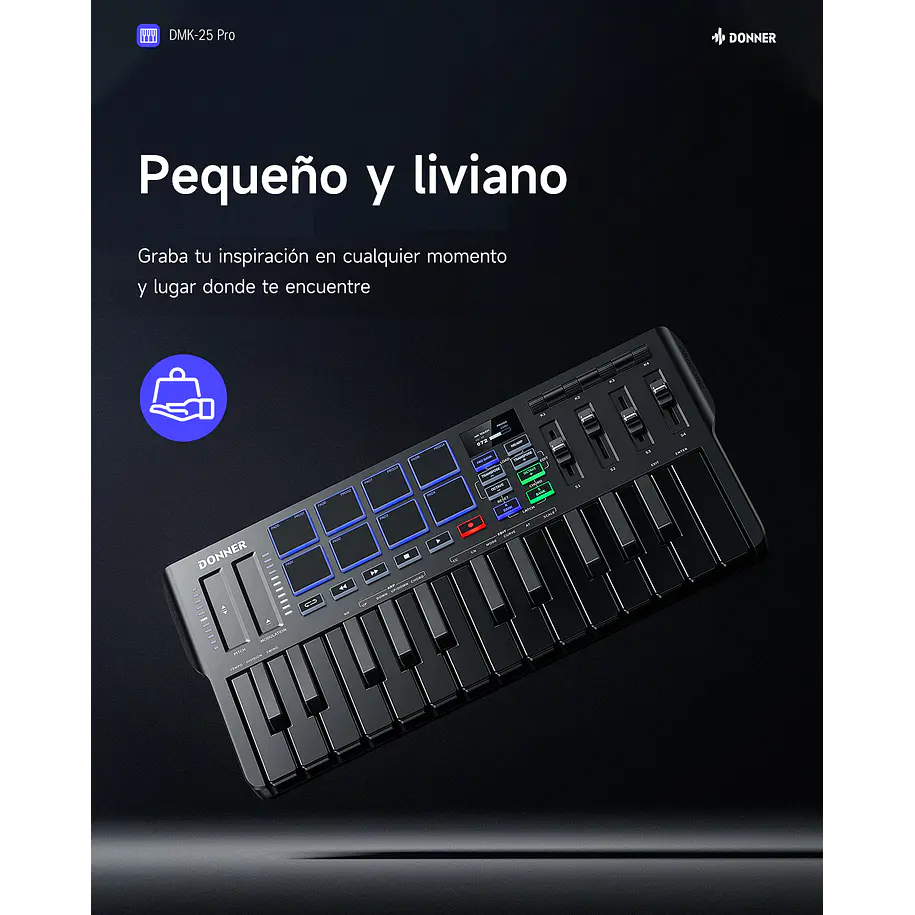 Donner DMK-25 PRO Controlador MIDI 25 Mini Teclas con 8 Pads Pantalla OLED y Barra Táctil EC3360 10