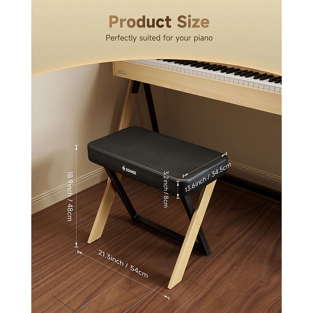 Donner DKB-300 Banco para Piano con Cojín Acolchado de 8 cm Madera Clara EC7087 6