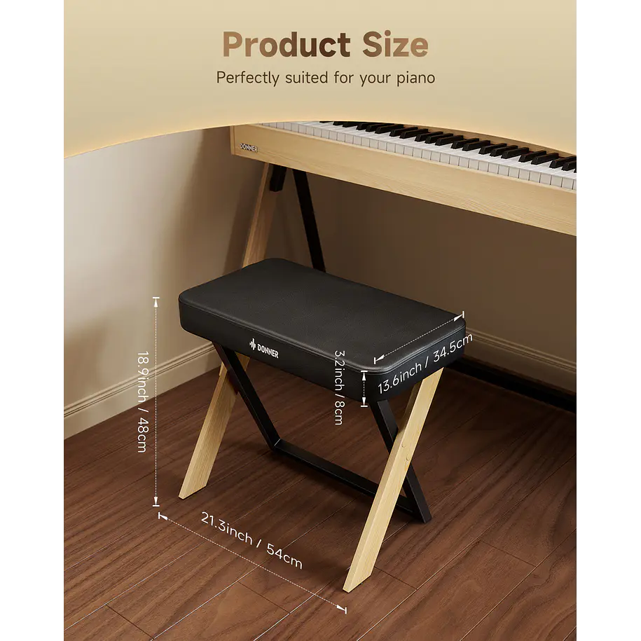 Donner DKB-300 Banco para Piano con Cojín Acolchado de 8 cm Madera Clara EC7087 6