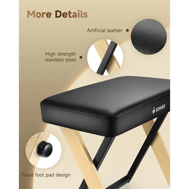 Donner DKB-300 Banco para Piano con Cojín Acolchado de 8 cm Madera Clara EC7087 7